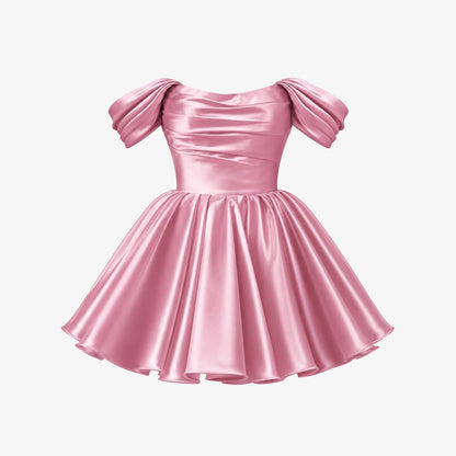 Vestido corto de satén con hombros descubiertos para mujer-Mini Dress-Casaluzia