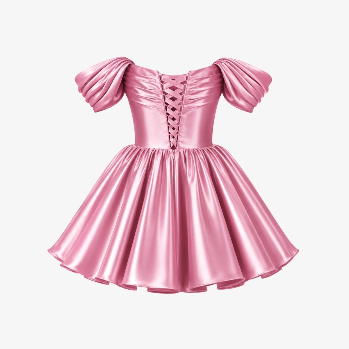 Vestido corto de satén con hombros descubiertos para mujer-Mini Dress-Casaluzia