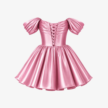 Vestido corto de satén con hombros descubiertos para mujer-Mini Dress-Casaluzia