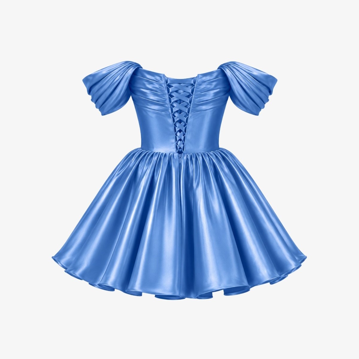 Vestido corto de satén con hombros descubiertos para mujer-Mini Dress-Casaluzia