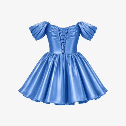Vestido corto de satén con hombros descubiertos para mujer-Mini Dress-Casaluzia