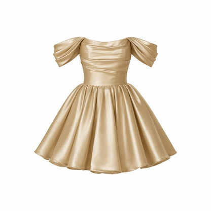Vestido corto de satén con hombros descubiertos para mujer-Mini Dress-Casaluzia