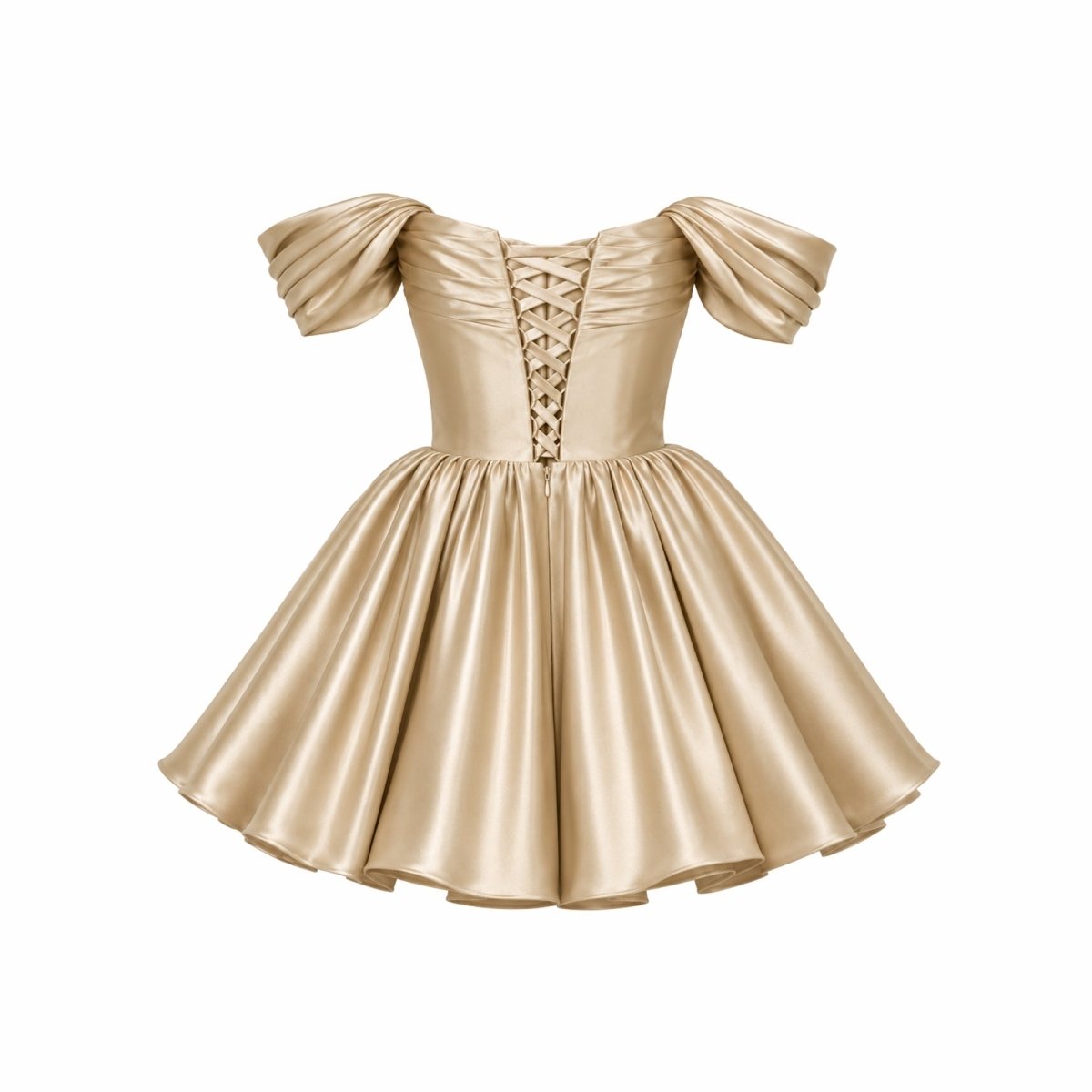 Vestido corto de satén con hombros descubiertos para mujer-Mini Dress-Casaluzia