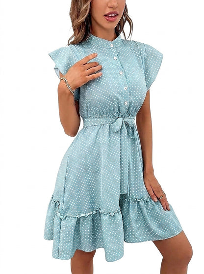 Vestido corto escalonado con estampado de lunares para mujer-Mini Dress-Casaluzia