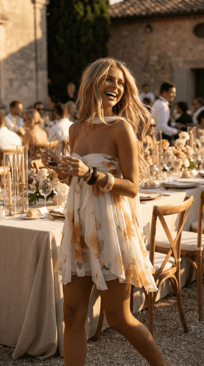 Vestido corto floral sin tirantes para mujer-Mini Dress-Casaluzia