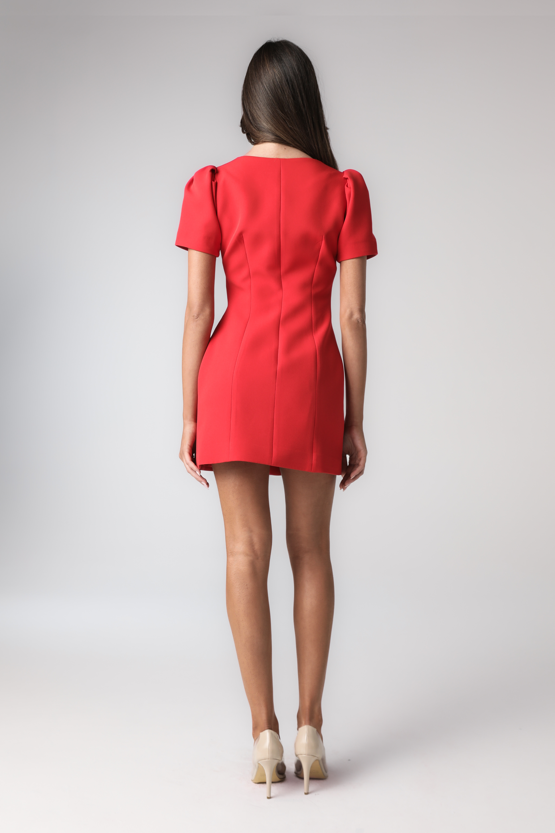 Vestido corto para mujer con escote en V y botones frontales-Mini Dress-Casaluzia