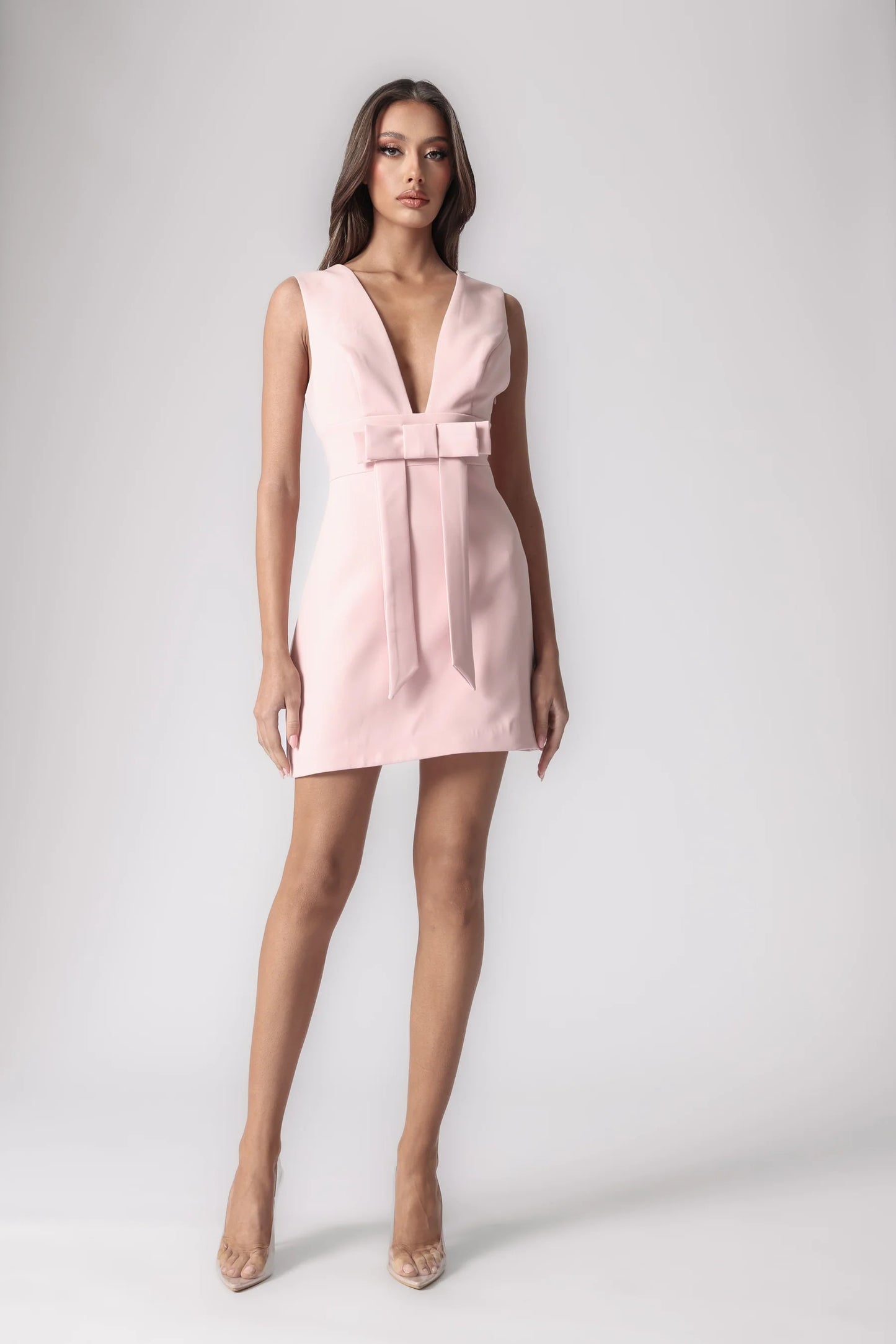 Vestido corto para mujer con escote en V y detalle frontal-Mini Dress-Casaluzia