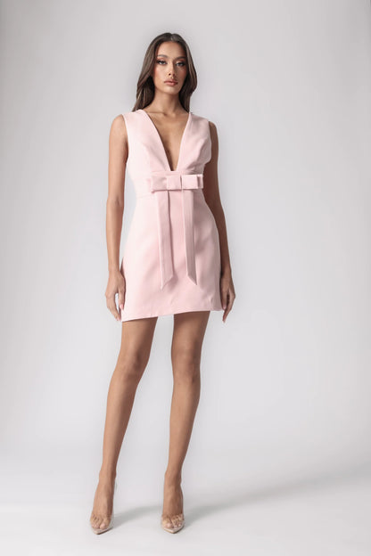 Vestido corto para mujer con escote en V y detalle frontal-Mini Dress-Casaluzia