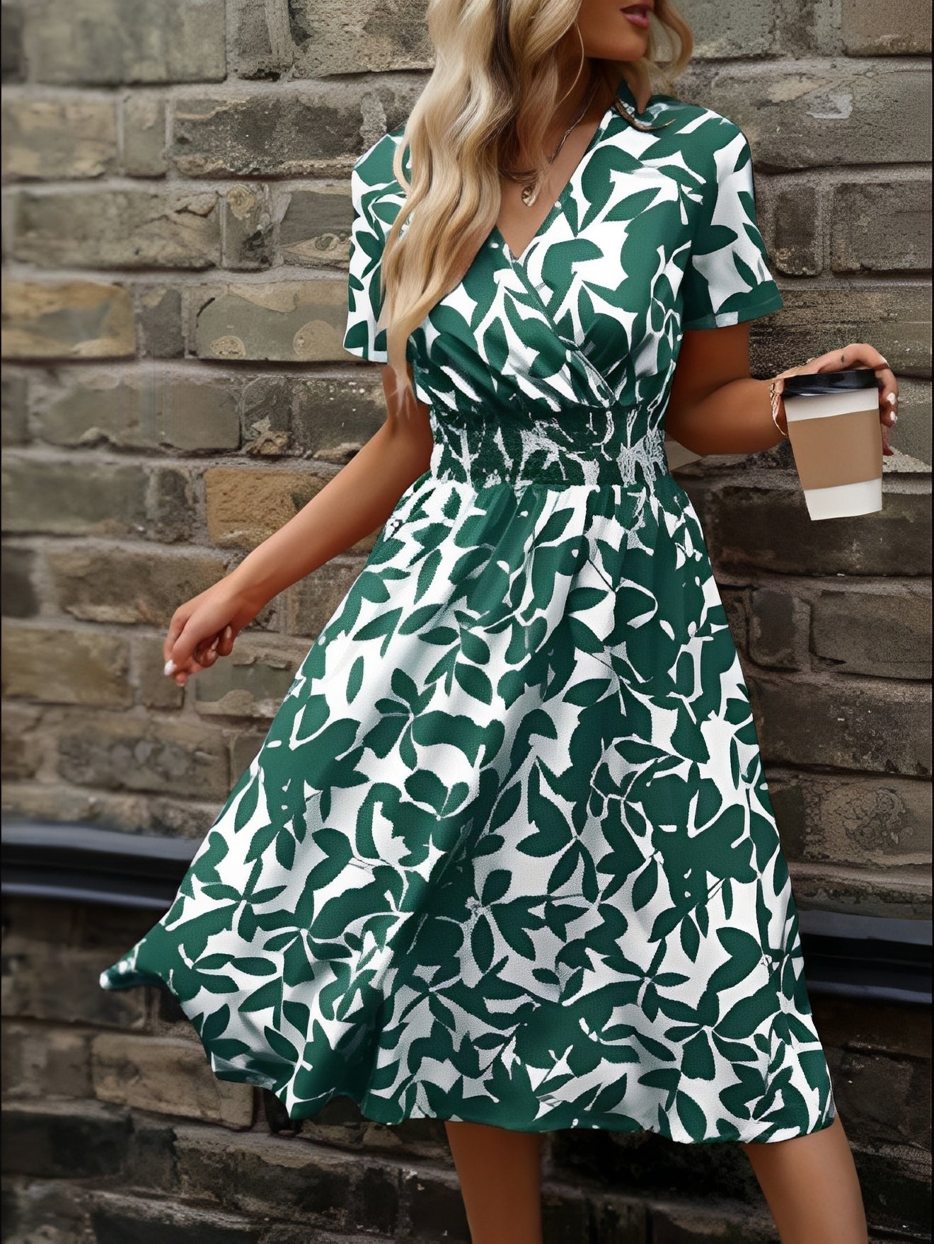 Vestido corto para mujer sin mangas con escote en V y falda en capas-Mini Dress-Casaluzia