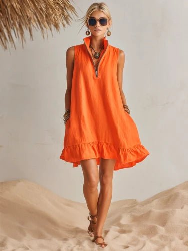Vestido corto sin mangas con cremallera para mujer-Mini Dress-Casaluzia