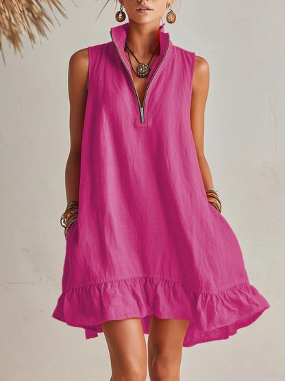 Vestido corto sin mangas con cremallera para mujer-Mini Dress-Casaluzia