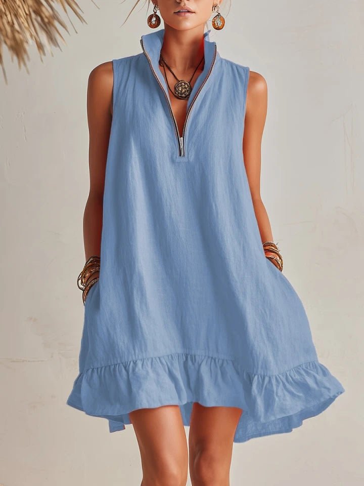 Vestido corto sin mangas con cremallera para mujer-Mini Dress-Casaluzia