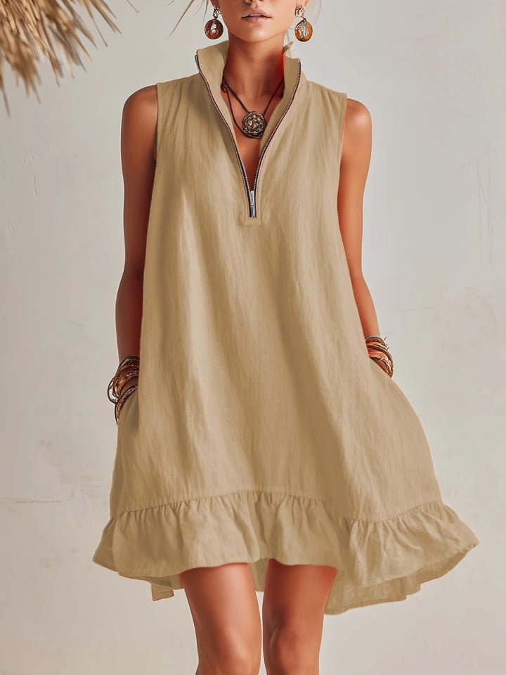 Vestido corto sin mangas con cremallera para mujer-Mini Dress-Casaluzia