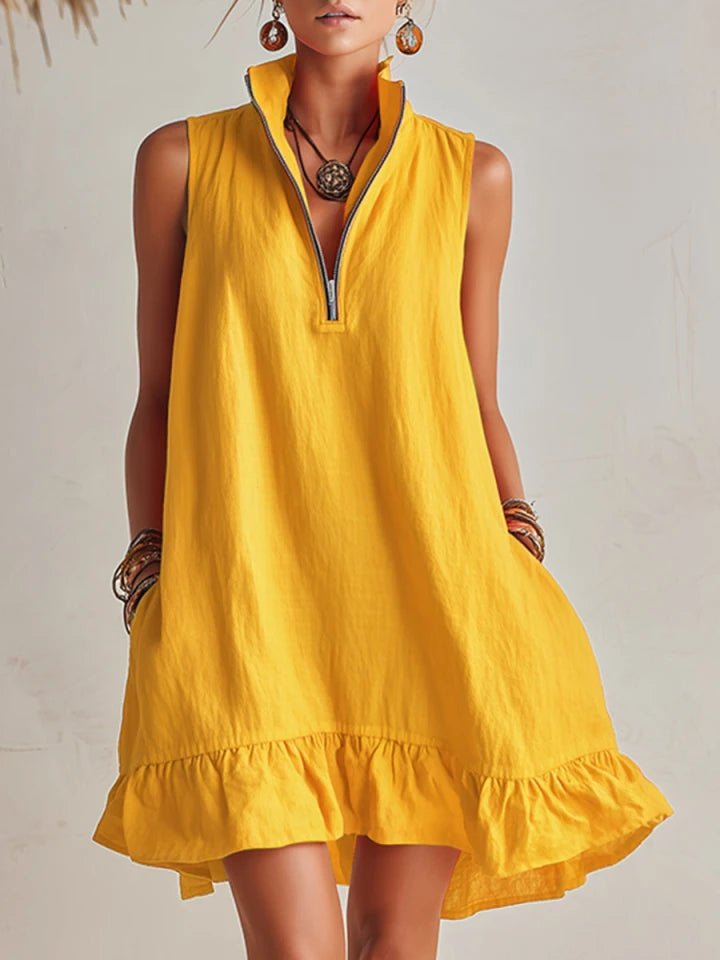 Vestido corto sin mangas con cremallera para mujer-Mini Dress-Casaluzia