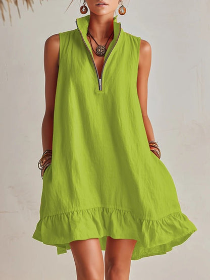 Vestido corto sin mangas con cremallera para mujer-Mini Dress-Casaluzia
