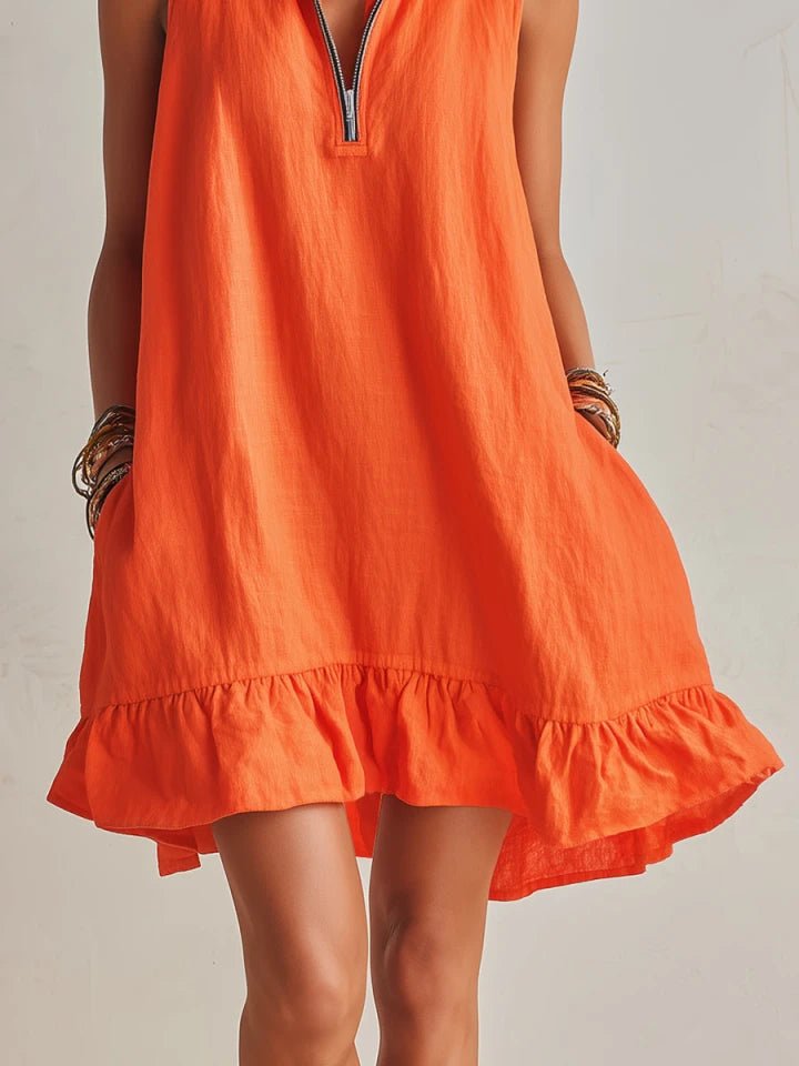 Vestido corto sin mangas con cremallera para mujer-Mini Dress-Casaluzia
