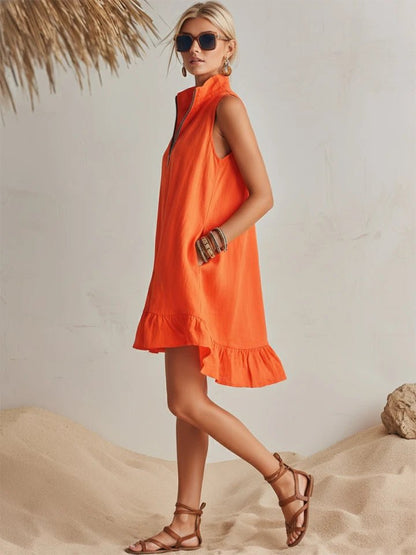 Vestido corto sin mangas con cremallera para mujer-Mini Dress-Casaluzia