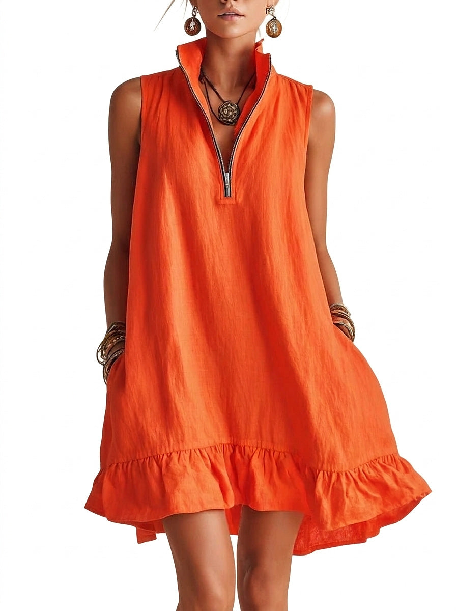 Vestido corto sin mangas con cremallera para mujer-Mini Dress-Casaluzia