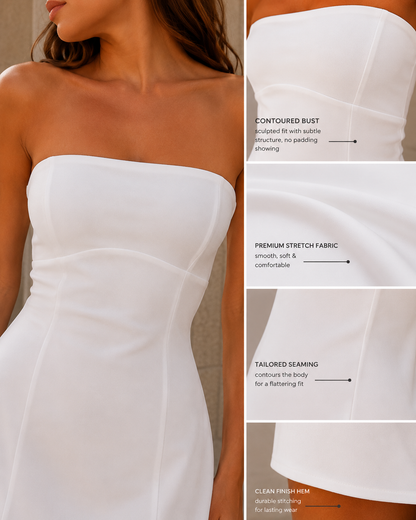 Vestido corto sin tirantes para mujer con paneles detallados-Mini Dress-Casaluzia