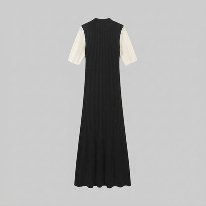 Vestido de mujer en punto acanalado con cuello y botones-Midi Dress-Casaluzia
