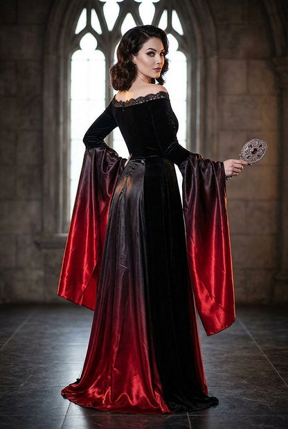 Vestido de Reina Vampira con Mangas de Trompeta y Efecto Ombré para Mujer-Halloween-Casaluzia
