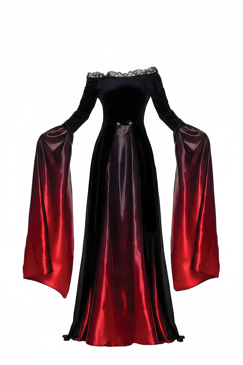 Vestido de Reina Vampira con Mangas de Trompeta y Efecto Ombré para Mujer-Halloween-Casaluzia