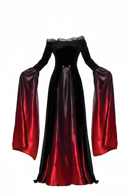 Vestido de Reina Vampira con Mangas de Trompeta y Efecto Ombré para Mujer-Halloween-Casaluzia