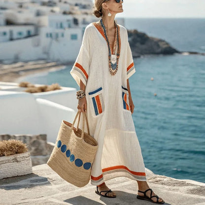 Vestido Kaftán Maxi para Mujer con Bolsillos de Parche-Maxi Dress-Casaluzia
