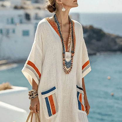 Vestido Kaftán Maxi para Mujer con Bolsillos de Parche-Maxi Dress-Casaluzia