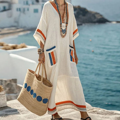 Vestido Kaftán Maxi para Mujer con Bolsillos de Parche-Maxi Dress-Casaluzia