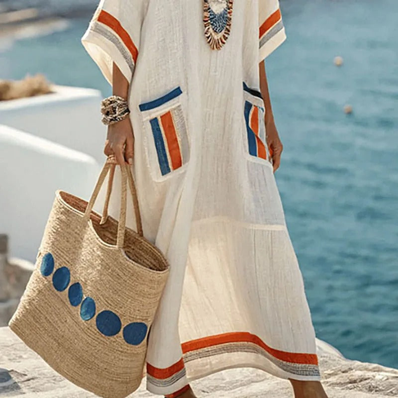 Vestido Kaftán Maxi para Mujer con Bolsillos de Parche-Maxi Dress-Casaluzia