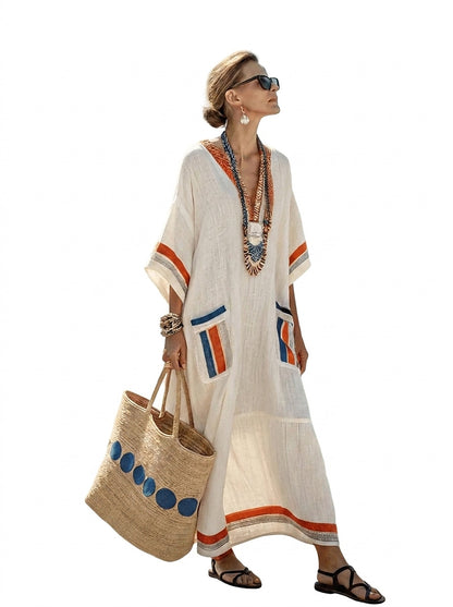 Vestido Kaftán Maxi para Mujer con Bolsillos de Parche-Maxi Dress-Casaluzia