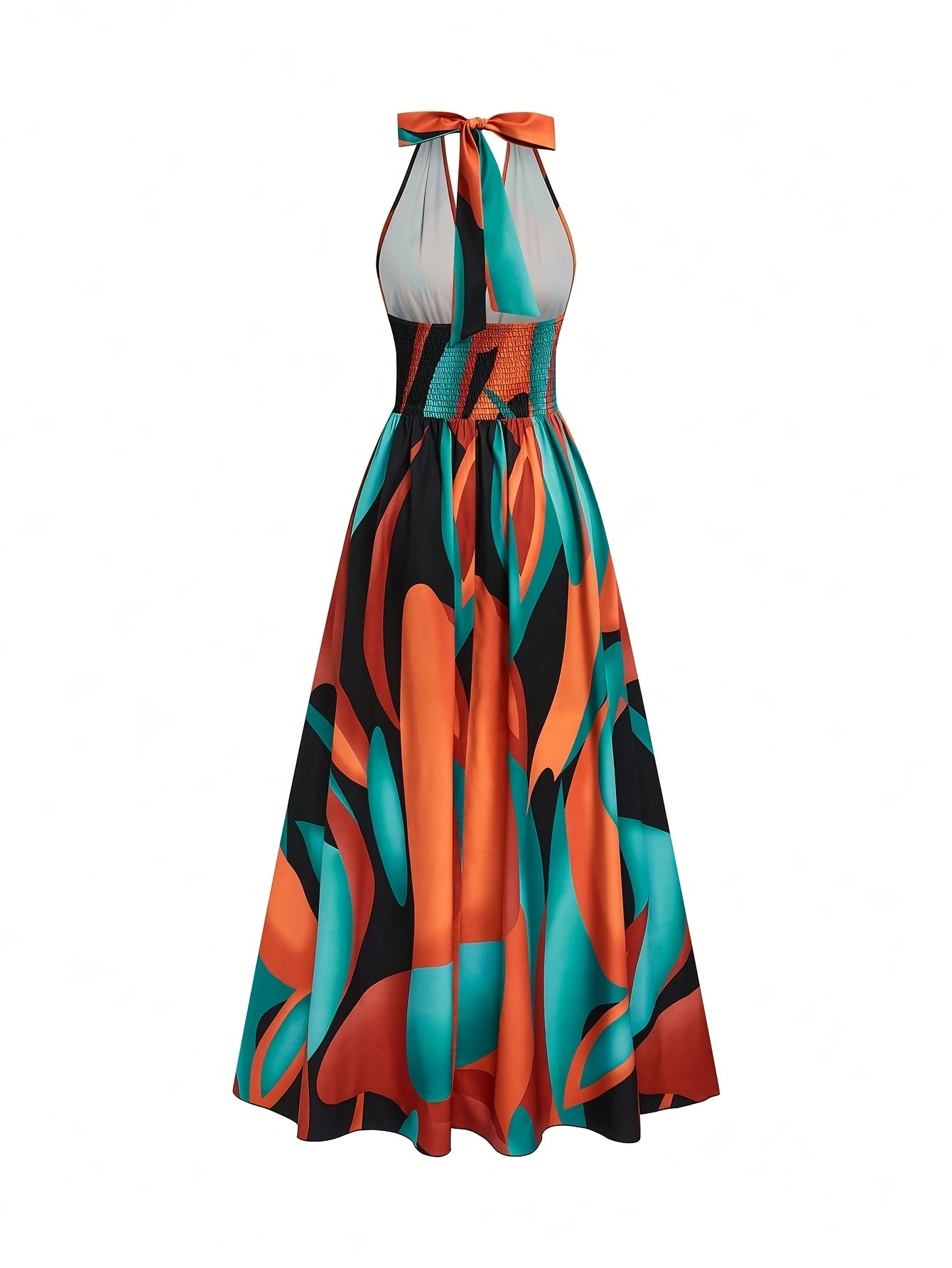 Vestido largo con cuello halter y estampado abstracto para mujer-Maxi Dress-Casaluzia