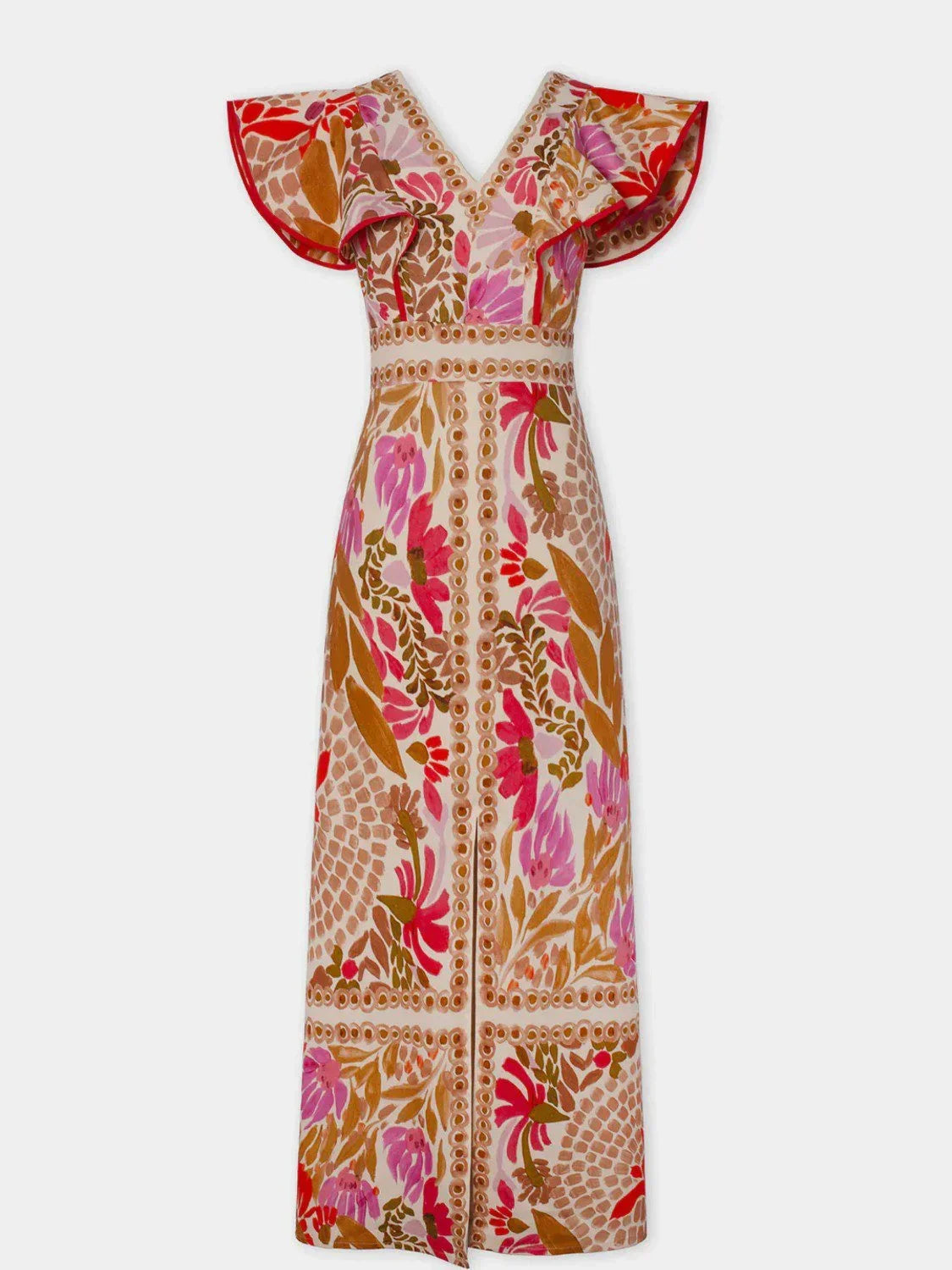 Vestido largo con estampado floral y cuello en V para mujer-Maxi dresses-Casaluzia