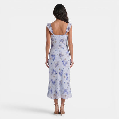 Vestido largo con estampado floral y ribete de volantes para mujer-Maxi Dress-Casaluzia