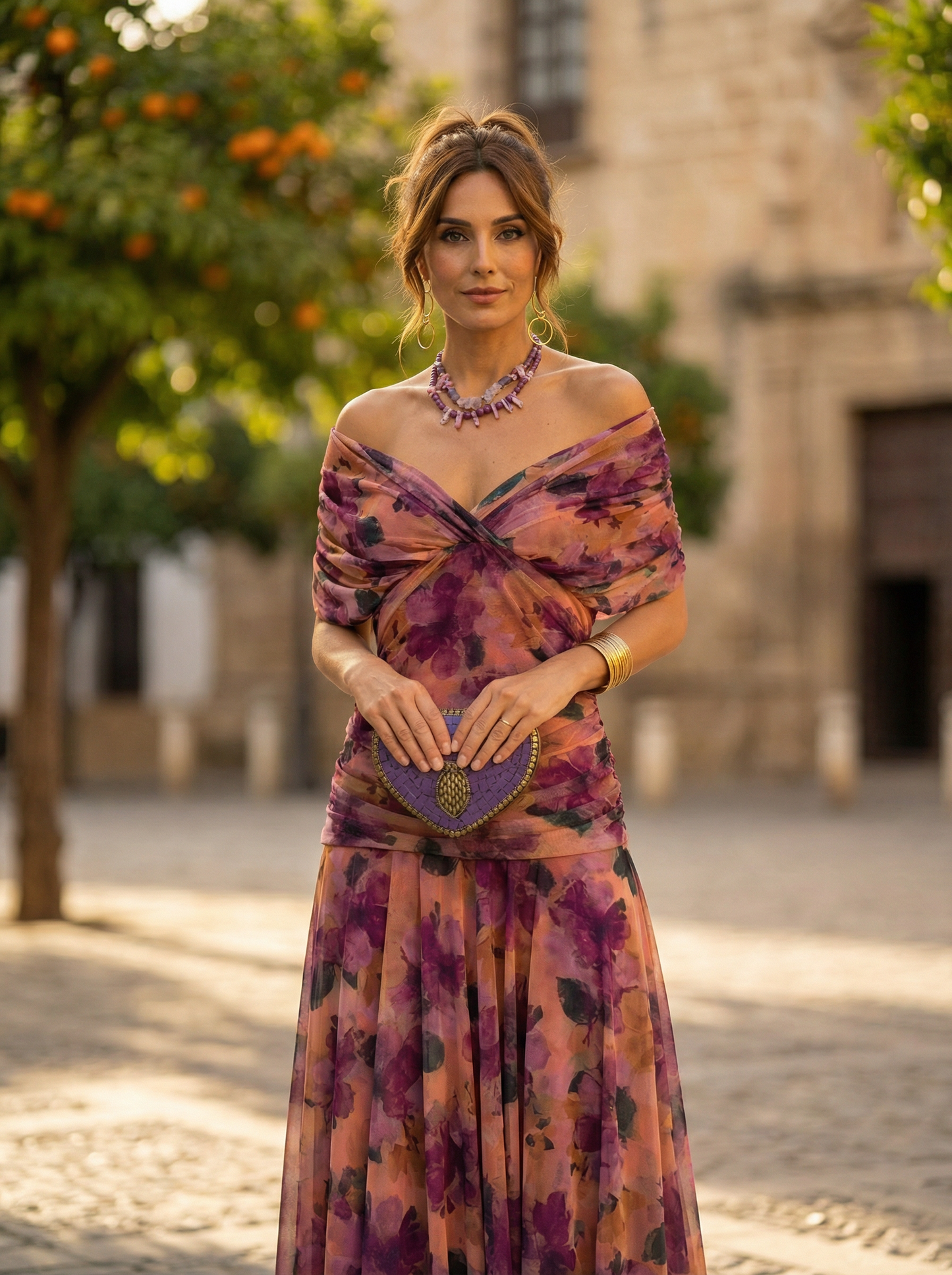 Vestido largo de hombros descubiertos para mujer con cintura fruncida-Maxi Dress-Casaluzia