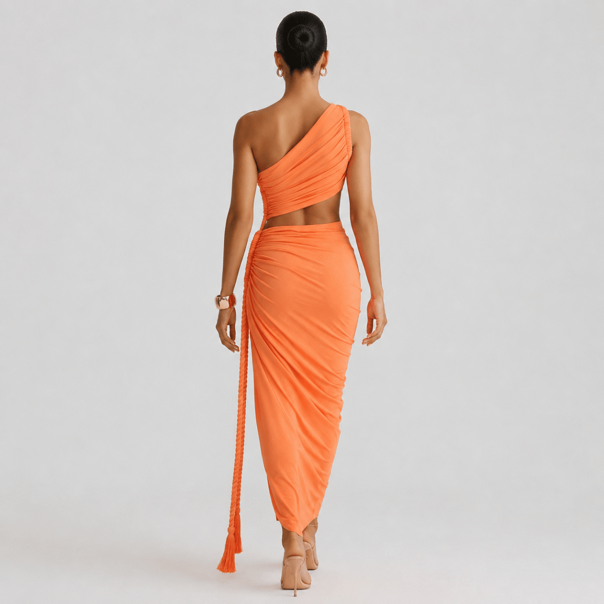 Vestido largo de mujer asimétrico de un hombro con frunces-Maxi Dress-Casaluzia
