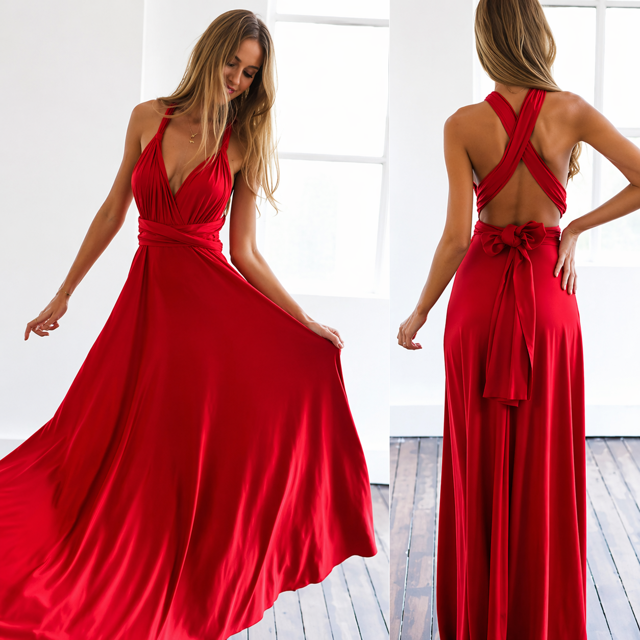Vestido largo de mujer con escote cruzado-Maxi Dress-Casaluzia