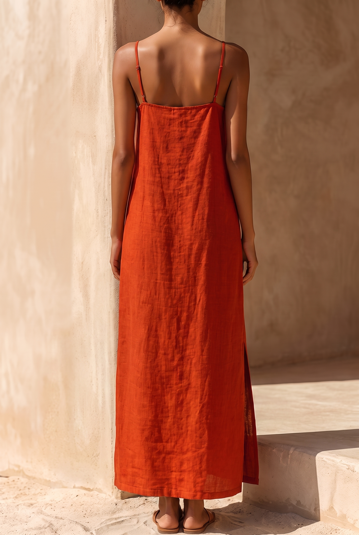 Vestido largo de mujer con tirantes finos y abertura lateral-Maxi Dress-Casaluzia