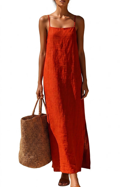 Vestido largo de mujer con tirantes finos y abertura lateral-Maxi Dress-Casaluzia