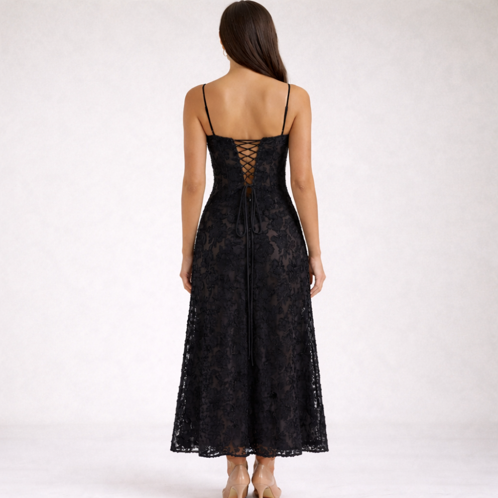 Vestido largo mujer con escote corazón y tirantes-Maxi Dress-Casaluzia