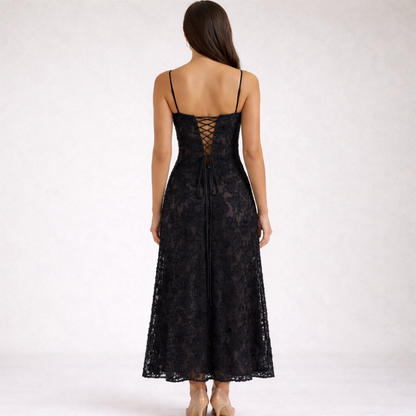 Vestido largo mujer con escote corazón y tirantes-Maxi Dress-Casaluzia
