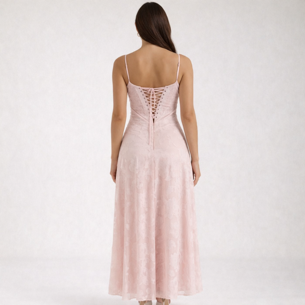 Vestido largo mujer con escote corazón y tirantes-Maxi Dress-Casaluzia