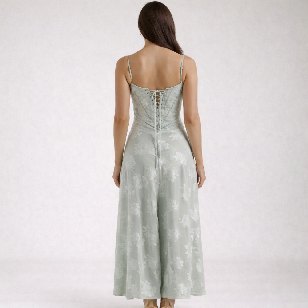 Vestido largo mujer con escote corazón y tirantes-Maxi Dress-Casaluzia
