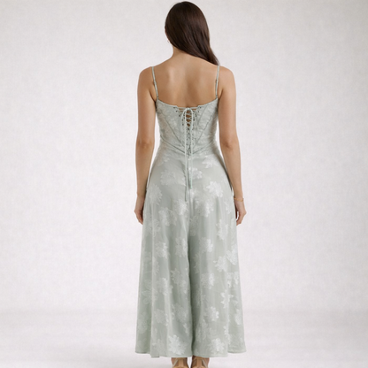 Vestido largo mujer con escote corazón y tirantes-Maxi Dress-Casaluzia