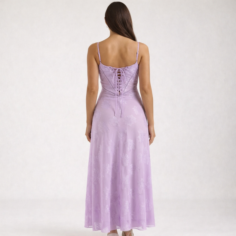 Vestido largo mujer con escote corazón y tirantes-Maxi Dress-Casaluzia
