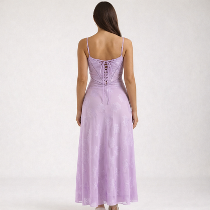 Vestido largo mujer con escote corazón y tirantes-Maxi Dress-Casaluzia