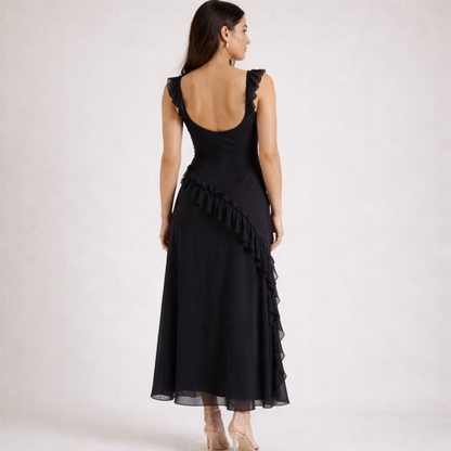 Vestido largo mujer con tirantes y detalle de volantes-Maxi Dress-Casaluzia