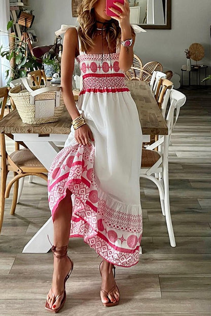 Vestido largo para mujer con corpiño fruncido-Maxi Dress-Casaluzia