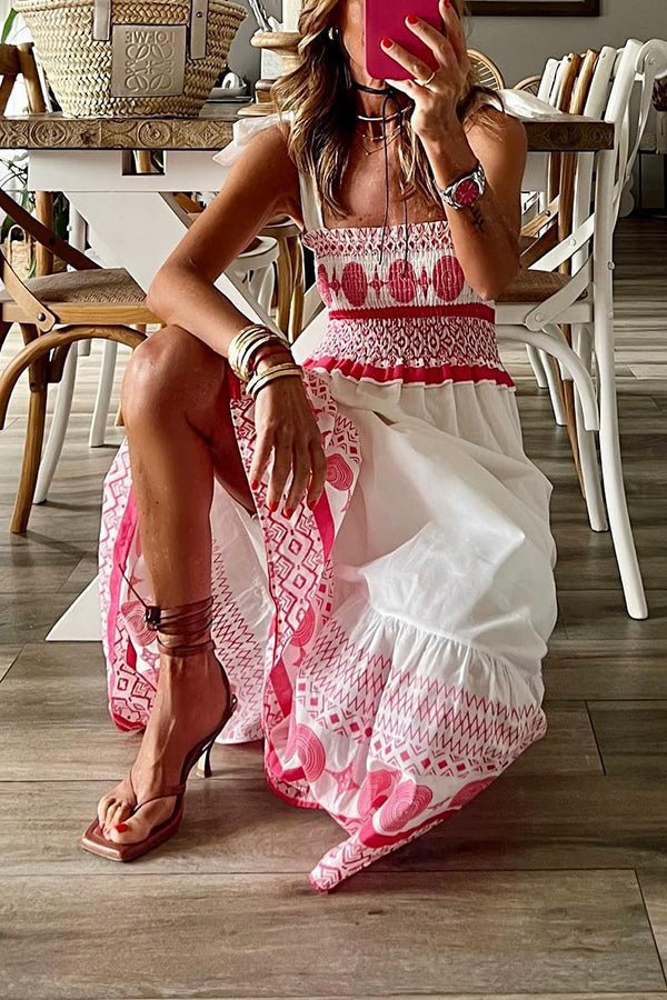 Vestido largo para mujer con corpiño fruncido-Maxi Dress-Casaluzia